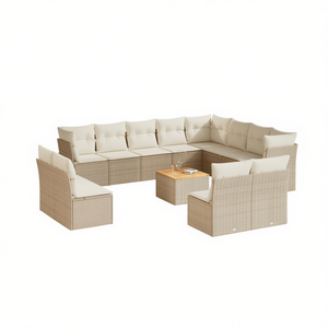 Conjunto de Sofás de Jardín de Ratán Beige, Más de 10 Plazas, Muebles de Exterior Resistentes a la Intemperie, Diseño Contemporáneo - Product Image 1