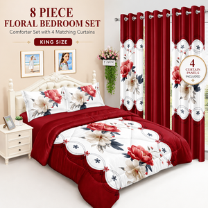 Set Completo di Biancheria da Letto King Size 8 Pezzi con Copripiumino, Lenzuolo con Angoli, <span class=keywords><strong>Federe</strong></span> <span class=keywords><strong>e</strong></span> Tende Coordinate - Product Image 1