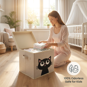 Contenedores de Almacenamiento Resistentes para Gatos - 100% Inodoros y Sin Deformaciones - Contenedores Cúbicos de Tela de Lino Reforzada con Tapas y Asas - Adorable Organizador de Armario - Product Image 3
