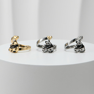 <b>Cartoon</b> Panda Bat Heart Open <b>Ring</b> Unisex Halloween Fashion Jewelry Silver Tone Adjustable Size For Women Men - Product Image 2