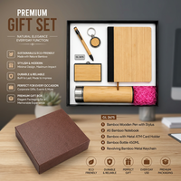 Ensemble cadeau d'entreprise en bambou avec bloc-notes A5, stylet, porte-bouteille, porte-cartes, porte-clés rotatif, cadeau personnalisé fait main
