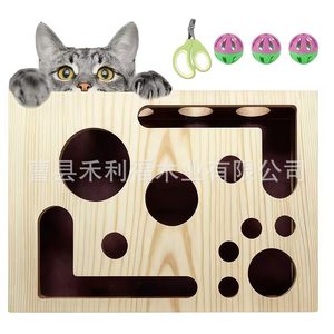 Caja de rompecabezas de madera para gatos, laberinto geométrico, antiaburrimiento para gatos, color madera natural - Product Image 2