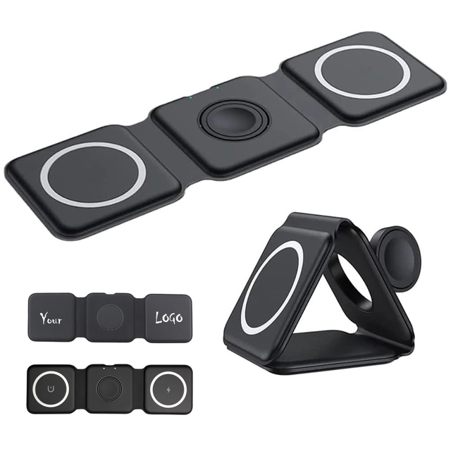 Custom Foldable 3-in-1 Wireless Charger Magnetic Charging Station Pad Portable Q 10W Fast Wireless Charger for iphone Charger