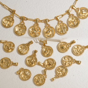 Bijoux d'horoscope en gros, sans ternissement, constellations, signes du zodiaque, pièce <span class=keywords><strong>de</strong></span> monnaie plaquée or 18 carats, mode, pendentif signe du zodiaque, cadeau d'anniversaire - Product Image 1