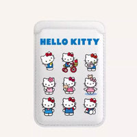 Portefeuille magnétique en cuir avec motif de chaton de dessin animé, porte-badge d'identification pratique avec pochette adhésive au dos