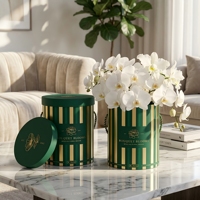 Boîte à fleurs ronde de luxe personnalisée, boîte en papier ronde haut de gamme avec poignée pour bouquet de mariage, emballage cadeau, écologique