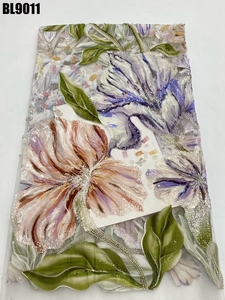 Tissu de soirée brodé de perles et de sequins multicolores de luxe, motif grande fleur en <span class=keywords><strong>maille</strong></span>, collection 2026, pour robes de soirée et tenues de fête, style français - Product Image 2