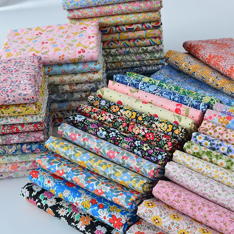 Hot Sale Cotton DIY Clothing Fabric Multicolor Hand Made Printing Fabric Garden Flower Poplin 100% Cotton Fabric