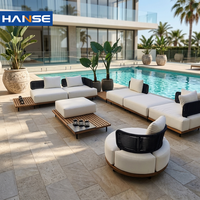 Juego de Sofás para Exteriores de Teca de Grado A Secada al Horno, Herrajes de Acero Inoxidable, Resistentes a la Decoloración por Rayos UV, Muebles de Salón para Piscina de Hotel