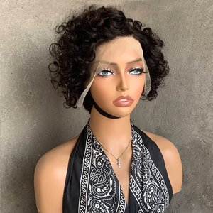 วิกผมหน้าผากลูกไม้คุณภาพสูง 13x4 แบบสั้นทรงพิกซี่ ลอนหยิกแบบเจอร์รี่ ไม่ต้องใช้กาว แสกข้าง สำหรับผู้หญิง วิกผมสั้นทรงพิกซี่ ทำจากผมแท้ - Product Image 4