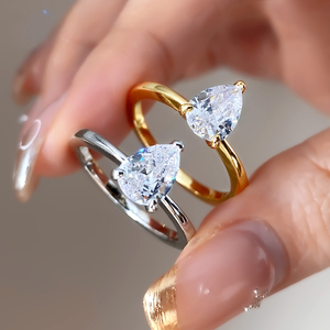 18K <b>Gold</b> Plated Pear Shape Cubic Zirconia Engagement <b>Ring</b> Women's Classic Style Jewelry - Product Image 2