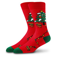 Automne Hiver À La Mode Mi-Mollet Coton Chaussettes Style Européen Américain Père Noël Imprimer Équipage Haute Manchette Logo En Gros