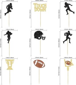 Adornos para Cupcakes de Balón de Rugby, Trofeo Brillante, Decoraciones para Pastel con Jugadores de Fútbol Americano, Temática Deportiva, Baby Shower - Product Image 1