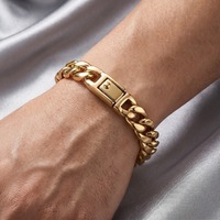 Bracelet Minimaliste Poli Kalen, Chaîne Cubaine Lisse Tendance, Fermoir à Ressort, Acier Inoxydable, Bracelet pour Homme