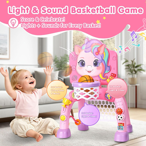Panier de basket et but de football pour tout-petits, jouet pour fille, cadeau de 1er anniversaire, jouet sportif pour bébé avec lumière, son et musique - Product Image 4
