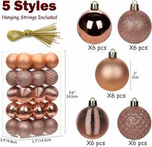 มีสินค้าในสต็อก 34 ชิ้น ชุดลูกบอลคริสต์มาสทรงกลมกันแตก ตกแต่งด้วยจี้ห้อยสีทองชมพู คุณภาพสูง หรูหรา - Product Image 2