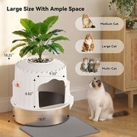 Toilette pour chat décorative et discrète en acier inoxydable avec plante artificielle, pour l'intérieur, contrôle des odeurs, bac à litière fermé