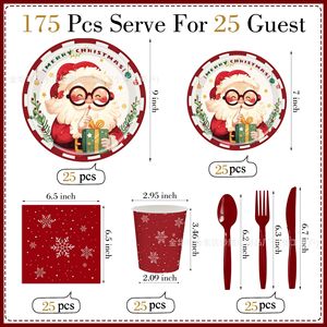Kit de fournitures de fête jetables pour Noël du Père Noël : assiettes, gobelets, serviettes, couverts pour les célébrations de fin d'année - Product Image 2