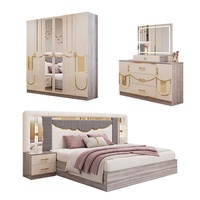 Ensemble de meubles de chambre à coucher de luxe avec tête de lit lumineuse, lit king size, cadre en bois double, ensemble complet de meubles de chambre à coucher modernes turcs