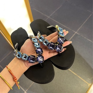 Venta directa de fábrica, nuevas sandalias de plataforma con diamantes azules para mujer, con diamantes cuadrados y suela gruesa para el verano 2026 - Product Image 1