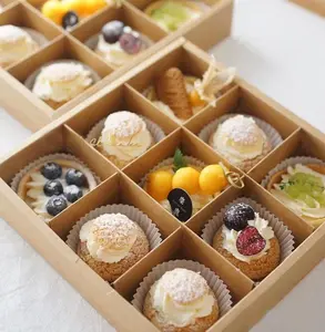 Papel Kraft Comida Galleta Macaron Cupcake Caja Embalaje 9 Piezas Dulce Mini Pastel Donut Fiesta Boda Caja Con Ventana Transparente