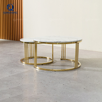 Table basse de luxe meubles de salon dessus de table en marbre table basse ronde en acier inoxydable en métal doré