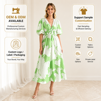 Robe longue élégante à imprimé floral pour femme, sans manches, col en V, style vintage, décontractée, vente en gros