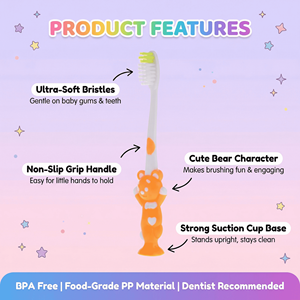 Brosse à dents enfant Ours mignon avec ventouse, design vertical, poils doux et délicats, sans BPA, pour l'hygiène buccale des tout-petits, ensemble <span class=keywords><strong>de</strong></span> brosses à dents OEM - Product Image 3