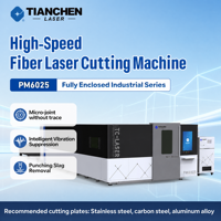 Machine de découpe laser CNC Tianchen PM6025 entièrement fermée, 3 axes, haute productivité, refroidissement par eau pour tôles métalliques industrielles