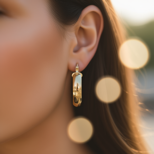 Orecchini a cerchio placcati in oro di marca Thelmiel, in lega di zinco, stile classico, gioielli di moda unisex E4432 - Product Image 2