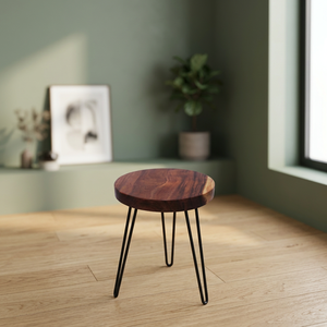 Tabouret rond en bois de suar massif avec pieds en métal épais, design moderne, pour intérieur et extérieur, salle à manger, maison, bar, jardin, utilisation en extérieur - Product Image 3