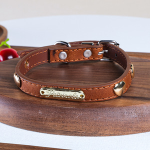 Collar Ajustable con Etiqueta Dorada para Mascotas, Perros Pequeños, Cachorros, Accesorio Práctico y Conveniente para Viajes - Product Image 1