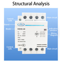 Contactor Eléctrico Trifásico de 4 Polos y 40A, 50/60Hz, para Uso Doméstico, HDH8-40, Modular para Montaje en Riel DIN, 400V, 220/240V, Control para Elevadores