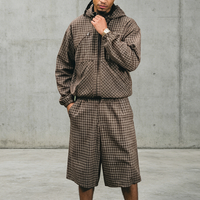 Ensemble court coupe-vent à carreaux deux pièces personnalisé YSJY pour homme, style streetwear, survêtement sport en nylon