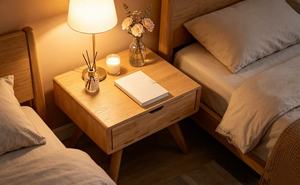 Premium Solid1 <b>Drawer</b> Nightstand, Minimalist Mid-Century Wooden Bedside <b>Table</b> for Bedroom - Product Image 2