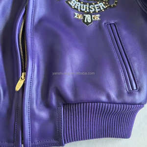 جاكيت نسائي جديد من الجلد الأصلي والماس والتطريز بالحروف العتيقة من جلد الضأن الأوروبي - Product Image 5