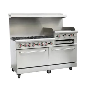 6 burners Commercial Restaurant Kitchen Equipment Gas Cooking Range with 2 Ovens and Griddle Grill &Salamander