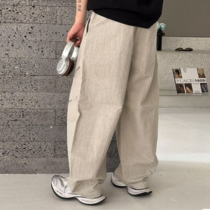 Pantaloni Vintage <span class=keywords><strong>Cargo</strong></span> da uomo in cotone misto <span class=keywords><strong>lino</strong></span> larghi Casual oversize larghi pantaloni larghi a vita media piatti da uomo - Product Image 1