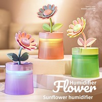 Mini humidificateur portable USB avec éclairage d'ambiance en forme de pot de fleurs pour voiture, bureau, études, cadeaux, vente en gros