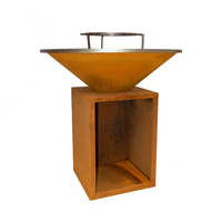 Table de foyer carrée en acier Corten avec rangement pour bois, foyer extérieur de jardin, commande en gros directe d'usine