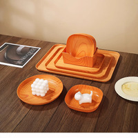 Ensemble d'assiettes en plastique imitatif en bois durable pour plateau à collation, gâteau, fruits, sushi, petit déjeuner, vaisselle de fête