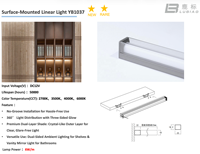 Luz LED Lineal de Superficie para Gabinete de Baño, Iluminación de Estante Trasero y Efecto de Estante Flotante, 12V, Pantalla de Plástico YB1037-22