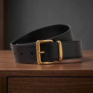 Ceintures de luxe personnalisées en cuir de vachette pour hommes avec boucle ardillon en acier BS International, noires, imperméables, écologiques, robustes, style fête, à boucle carrée - Product Image 1
