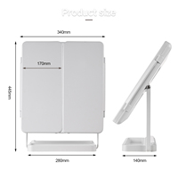 Espejo de Maquillaje LED con Control Táctil, Plegable en Tres Partes, Panel Principal Grande con Aumento, Bandeja de Almacenamiento, Ángulo Ajustable