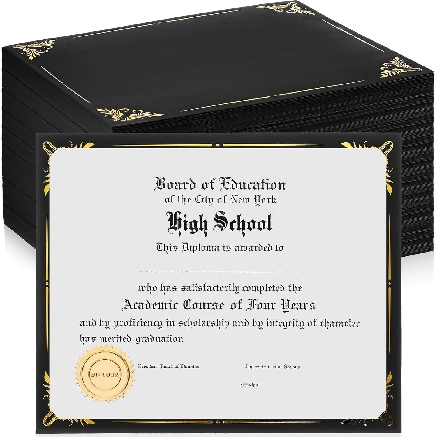 Schwarz 8,5 × 11 Zertifikathober einseitiger Diplomathober Massenbuchstabenformat Dokument Zertifikathober für Graduierung