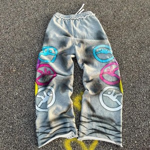 사용자 정의 로고 Dtg 인쇄 블랙 더티 스프레이 디스트레스드 스택 스웨트 팬츠 빈티지 산성 세척 헐렁한 대형 조거 스웨트 팬츠 - Product Image 4