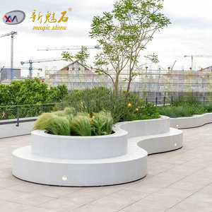 Nuevos Materiales de Construcción de Piedra, Banco de Hormigón GRC para Árboles, Maceta para Exteriores, Blanco Gris, Personalizable, Impermeable, Duradero - Product Image 1