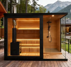 Sauna Redonda Tipo Barril, Cuadrada, Personalizada, para Interiores y Exteriores, de Cedro Rojo y Abeto - Product Image 4