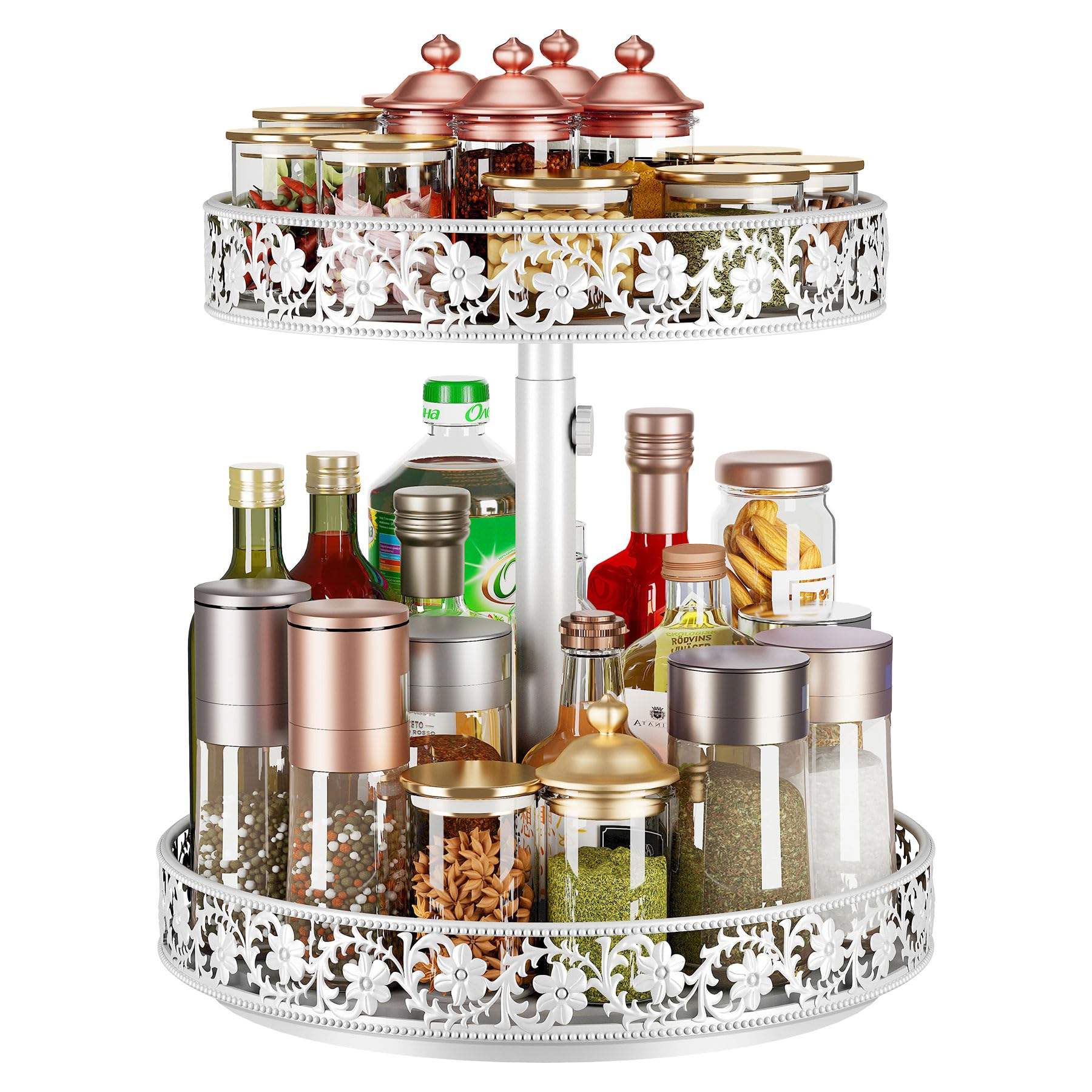 Lazy Susan Organizer, Tier Adjustable Height Metal Spice Rack, 12 Inch  Large Rotating Turntable
