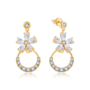 <span class=keywords><strong>Pendientes</strong></span> colgantes con diseño de flores chapados en oro YILUN, <span class=keywords><strong>Pendientes</strong></span> colgantes de circonita cúbica circular de Plata de Ley 925 para mujer - Product Image 1